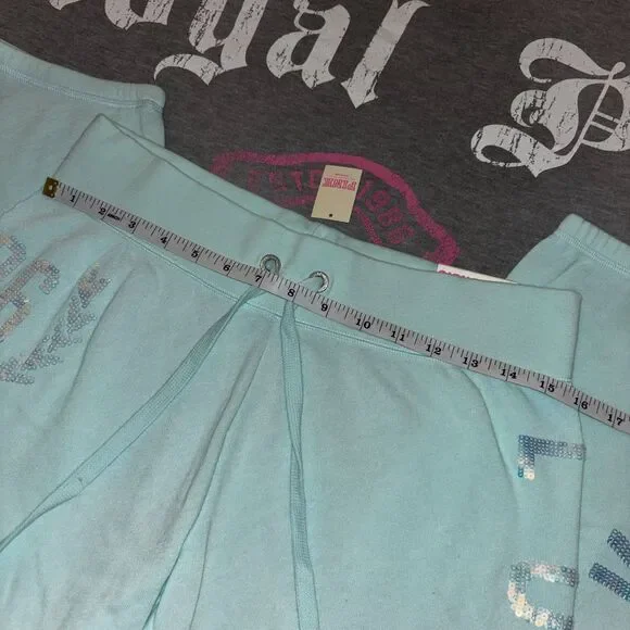 NWT Victoria’s Secret PINK Baby Blue Iridescent Sequin Bling Capri Pants- SM - Picture 11 of 12